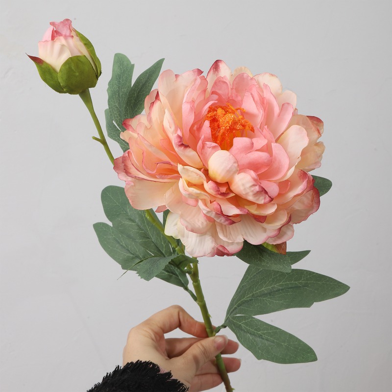 Home Fragrance Edg - 모조 작약 4개, 2송이, 불꽃무늬 가장자리,